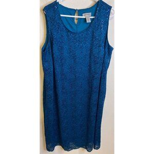Catherines Semi-Formal Teal Blue Sequin Stretch Lace Shift Dress Plus 24W